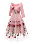 Party Trumpet Floral Patchwork Polyester Knee Length Dresses (Style V201298)