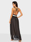 Party V-neck Color Block Patchwork Polyester Maxi Dresses (Style V201303)