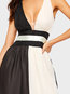 Party V-neck Color Block Patchwork Polyester Maxi Dresses (Style V201303)