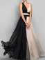 Party V-neck Color Block Patchwork Polyester Maxi Dresses (Style V201303)
