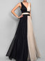 Party V-neck Color Block Patchwork Polyester Maxi Dresses (Style V201303)