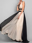 Party V-neck Color Block Patchwork Polyester Maxi Dresses (Style V201303)