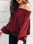 Off The Shoulder Standard Sexy Plaid Polyester Blouse (Style V201311)