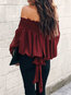 Off The Shoulder Standard Sexy Plaid Polyester Blouse (Style V201311)