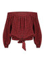 Off The Shoulder Standard Sexy Plaid Polyester Blouse (Style V201311)