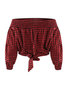 Off The Shoulder Standard Sexy Plaid Polyester Blouse (Style V201311)