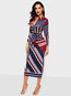 Bodycon Stand Collar Striped Zipper Polyester Bodycon Dresses (Style V201319)