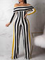 Maxi Slim Casual Striped Polyester Jumpsuit (Style V201320)