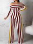 Maxi Slim Casual Striped Polyester Jumpsuit (Style V201320)