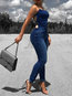 Slim Casual Plain Denim Backless Jumpsuit (Style V201333)