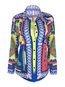 Shawl Collar Midi Casual Polyester Pattern Blouse (Style V201336)