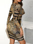Fashion Bodycon Color Block Print Nylon Casual Dresses (Style V201339)