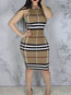 Fashion Bodycon Plaid Patchwork Polyester Knee Length Dresses (Style V201357)