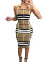 Fashion Bodycon Plaid Patchwork Polyester Knee Length Dresses (Style V201357)