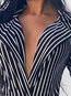 Standard Slim Striped Cotton Blends Pattern Blouse (Style V201359)