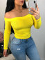 Off The Shoulder Standard Slim Sexy Plain T Shirt (Style V201361)