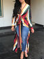 V-neck Casual Striped Polyester Asymmetrical Blouse (Style V201375)