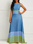 Western Expansion Round Neck Striped Patchwork Maxi Dresses (Style V201378)