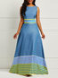 Western Expansion Round Neck Striped Patchwork Maxi Dresses (Style V201378)
