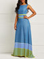 Western Expansion Round Neck Striped Patchwork Maxi Dresses (Style V201378)