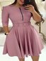 Basic A-line Plain Belt Casual Dresses (Style V201393)