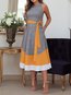 Western A-line Round Neck Color Block Patchwork Midi Dresses (Style V201413)