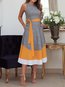 Western A-line Round Neck Color Block Patchwork Midi Dresses (Style V201413)