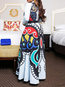Western A-line Color Block Print Polyester Maxi Dresses (Style V201440)