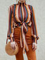 Loose Casual Striped Polyester Pattern Blouse (Style V201442)