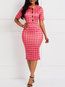 Western Bodycon Plaid Satin Knee Length Dresses (Style V201457)