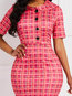 Western Bodycon Plaid Satin Knee Length Dresses (Style V201457)