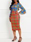 Western Bodycon Off The Shoulder Plaid Satin Work Dresses (Style V201458)