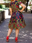 Expansion Round Neck Color Block Print Satin Midi Dresses (Style V201459)