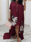 Western Asymmetrical Floral Asymmetrical Chiffon Casual Dresses (Style V201477)