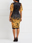 Western Round Neck Color Block Print Satin Work Dresses (Style V201478)