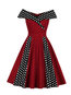 Fashion A-line Off The Shoulder Polka Dot Patchwork Casual Dresses (Style V201489)