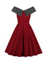 Fashion A-line Off The Shoulder Polka Dot Patchwork Casual Dresses (Style V201489)