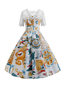 Fashion Expansion V-neck Color Block Print Casual Dresses (Style V201490)