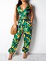 Maxi Loose Travel Look Plants Milk Fiber Jumpsuit (Style V201494)