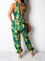 Maxi Loose Travel Look Plants Milk Fiber Jumpsuit (Style V201494)