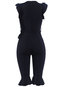 Knee Length Slim Casual Plain Cotton Jumpsuit (Style V201499)