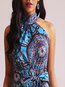 Western A-line Geometric Print Satin Maxi Dresses (Style V201527)