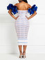 Western Bodycon Off The Shoulder Striped Patchwork Bodycon Dresses (Style V201531)