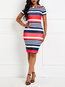Western Bodycon Round Neck Striped Patchwork Knee Length Dresses (Style V201532)