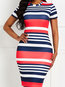Western Bodycon Round Neck Striped Patchwork Knee Length Dresses (Style V201532)
