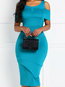 Western Bodycon Off The Shoulder Plain Patchwork Bodycon Dresses (Style V201533)