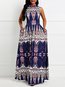 Western Expansion Color Block Print Satin Maxi Dresses (Style V201540)