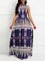 Western Expansion Color Block Print Satin Maxi Dresses (Style V201540)