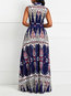 Western Expansion Color Block Print Satin Maxi Dresses (Style V201540)