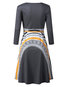 Fashion Round Neck Geometric Patchwork Cotton Blends Knee Length Dresses (Style V201555)